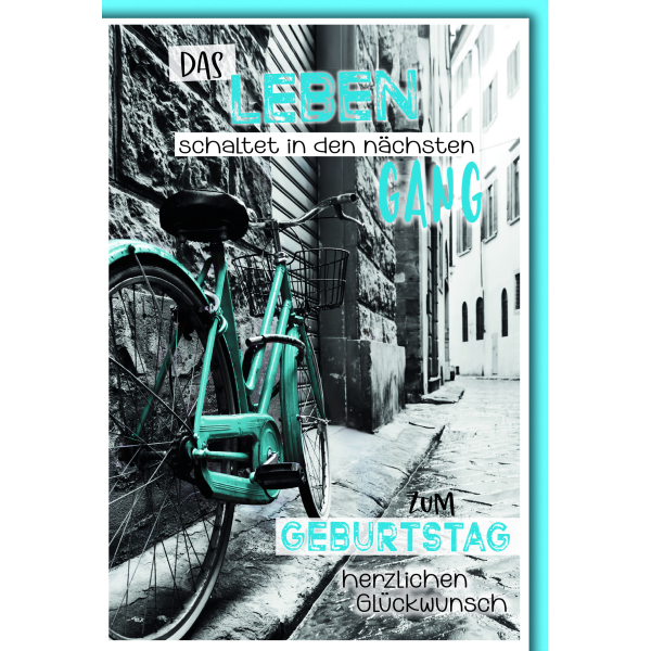 Geburtstag Bike blau Fahrrad Leben nächster Gang Glückwunschkarte mit Umschlag