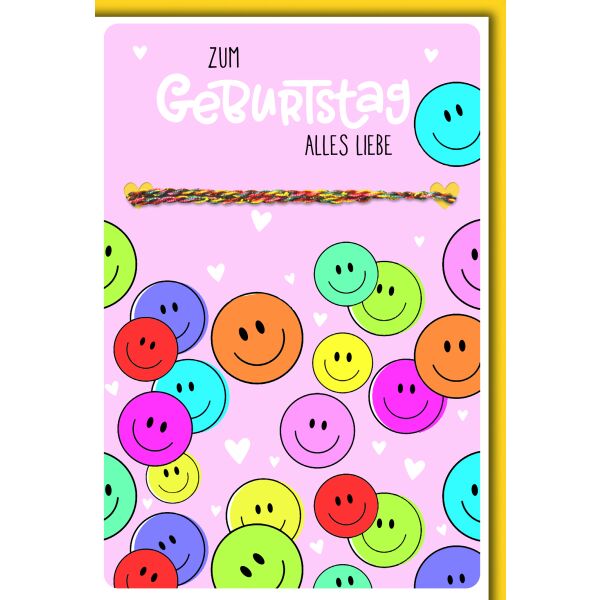 Geburtstag Armband Smileys Herz alles Liebe Glückwunschkarte mit Umschlag