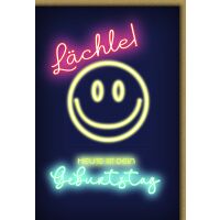 Geburtstag Neon-Smiley auf schwarz Lächle...
