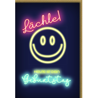 Geburtstag Neon-Smiley auf schwarz Lächle...