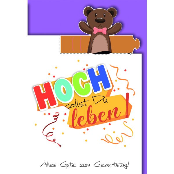 Kindergeburtstag Fingerpuppe Bär Hoch sollst Du leben Glückwunschkarte mit Umschlag