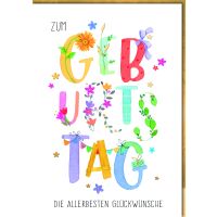 Geburtstag A4 Schrift bunt mit Blumen allerbesten...