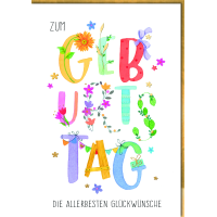 Geburtstag A4 Schrift bunt mit Blumen allerbesten...