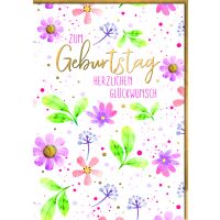 Geburtstag A4 Blüten und Blätter bunt...