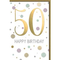 50. Geburtstag Zahl gold und Punkte Happy Birthday...