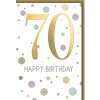 70. Geburtstag Zahl gold und Punkte Happy Birthday...