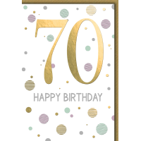 70. Geburtstag Zahl gold und Punkte Happy Birthday...