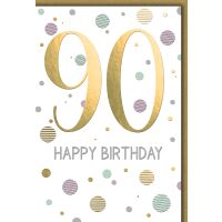 90. Geburtstag Zahl gold und Punkte Happy Birthday...