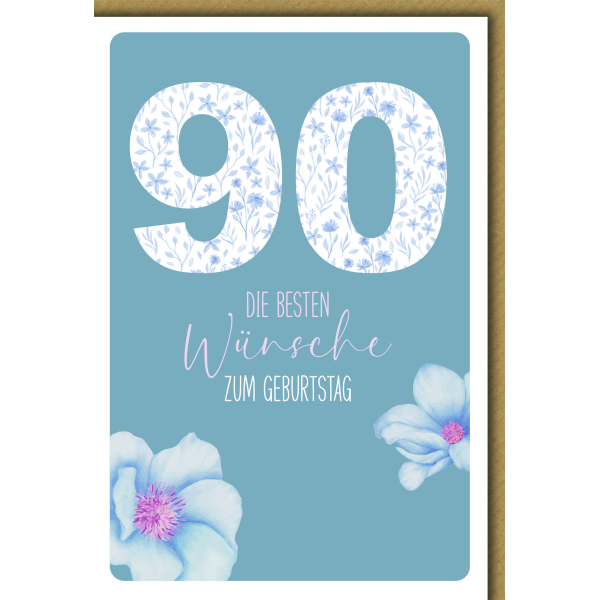 90. Geburtstag Blüten lila die besten Wünsche Glückwunschkarte mit Umschlag