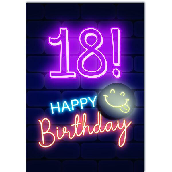 18. Geburtstag A4 Smiley mit Zunge neon Happy Birthday Große DIN-A4-Karte mit Umschlag XXL-Karte