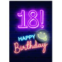 18. Geburtstag A4 Smiley mit Zunge neon Happy Birthday...