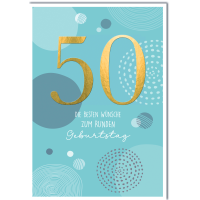 50. Geburtstag A4 Kreise Punkte blau besten Wünsche...