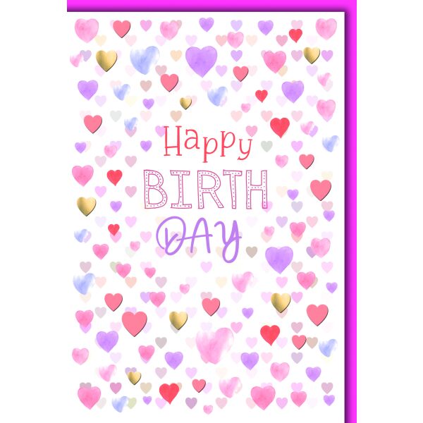 Geburtstag Bunte Herzchen Happy Birthday Glückwunschkarte mit Umschlag