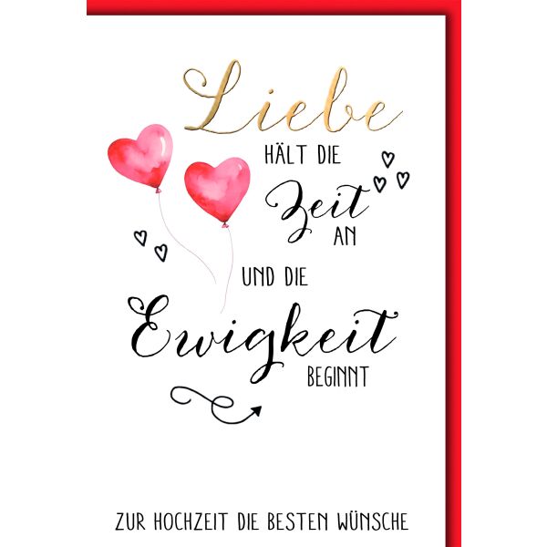 Hochzeitskarten Herzluftballons rot Liebe Zeit Ewigkeit Glückwunschkarte mit Umschlag