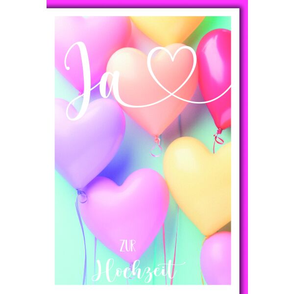 Hochzeitskarten Herzluftballons pastellfarben Ja! Glückwunschkarte mit Umschlag