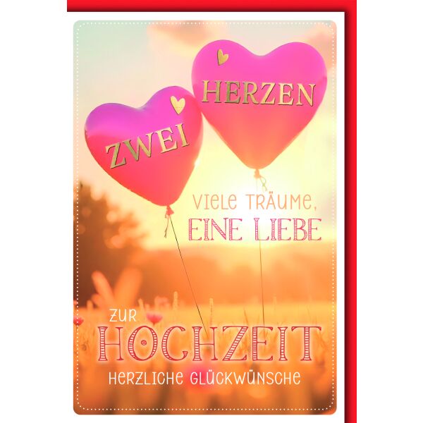 Hochzeitskarten Herzluftballons Sonnenuntergang viele Träume eine Liebe Glückwunschkarte mit Umschlag