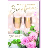 Hochzeitskarten Sektgläser Rosen rosa Prosit auf das...