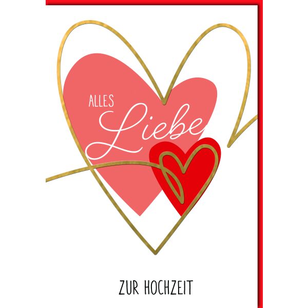 Hochzeitskarten A4 Alles Liebe Herz rot u. pink Große DIN-A4-Karte mit Umschlag XXL-Karte