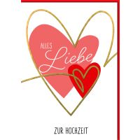 Hochzeitskarten A4 Alles Liebe Herz rot u. pink...