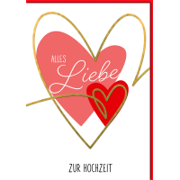 Hochzeitskarten A4 Alles Liebe Herz rot u. pink...