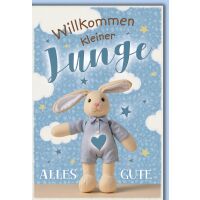 Baby Hase Herz blau Geburt Junge Willkommen...