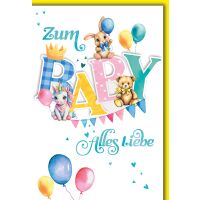 Baby Tiere mit Luftballons Geburt alles Liebe...