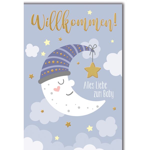 Baby Mond Geburt Willkommen alles Liebe Glückwunschkarte mit Umschlag
