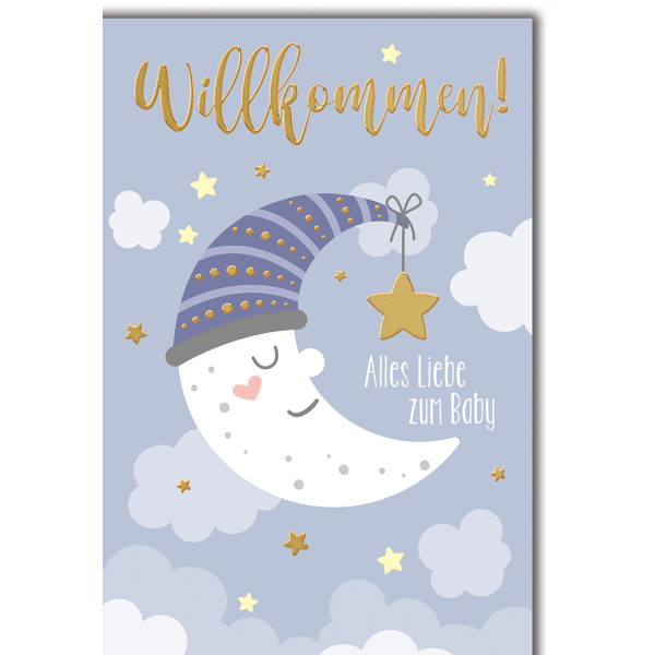 Baby Mond Geburt Willkommen alles Liebe Glückwunschkarte mit Umschlag