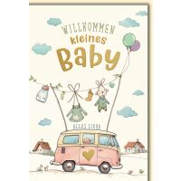 Baby Camper mit Babysachen an der Leine Geburt Willkommen...