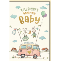Baby Camper mit Babysachen an der Leine Geburt Willkommen...