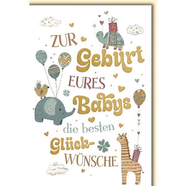 Baby Tierchen mit Geschenken Geburt beste Glückwünsche Glückwunschkarte mit Umschlag
