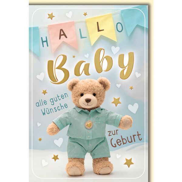 Baby Teddybär Geburt alle guten Wünsche Glückwunschkarte mit Umschlag