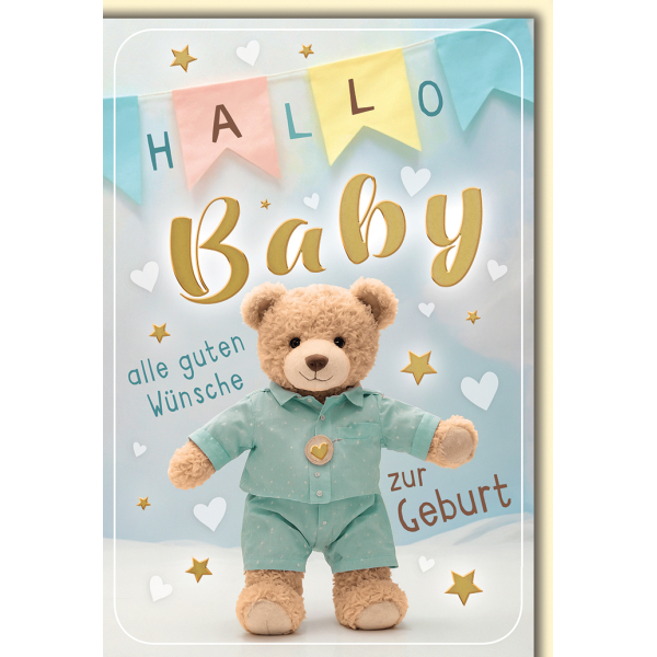 Baby Teddybär Geburt alle guten Wünsche Glückwunschkarte mit Umschlag