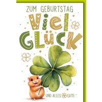 Geburtstag Hamster mit Glücksklee viel Glück...