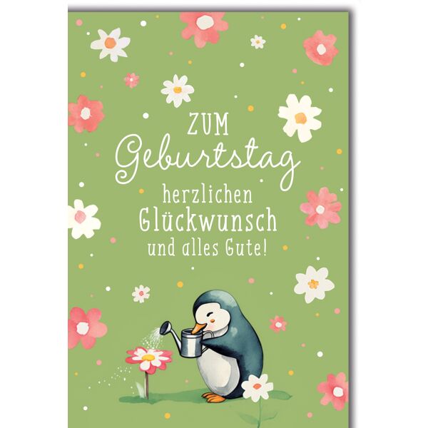Geburtstag Pinguin gießt Blumen herzlichen Glückwunsch Glückwunschkarte mit Umschlag
