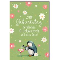 Geburtstag Pinguin gießt Blumen herzlichen...