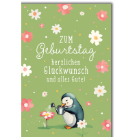 Geburtstag Pinguin gießt Blumen herzlichen...