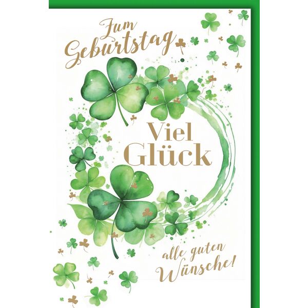 Geburtstag Kleeblätter viel Glück Glückwunschkarte mit Umschlag