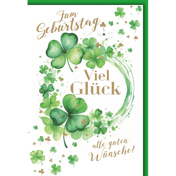 Geburtstag Kleeblätter viel Glück Glückwunschkarte mit Umschlag