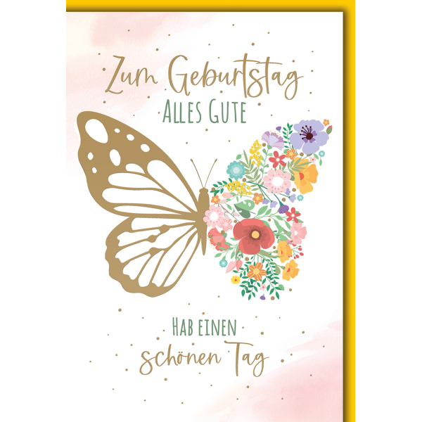 Geburtstag Schmetterling mit Blüten hab einen schönenTag Glückwunschkarte mit Umschlag