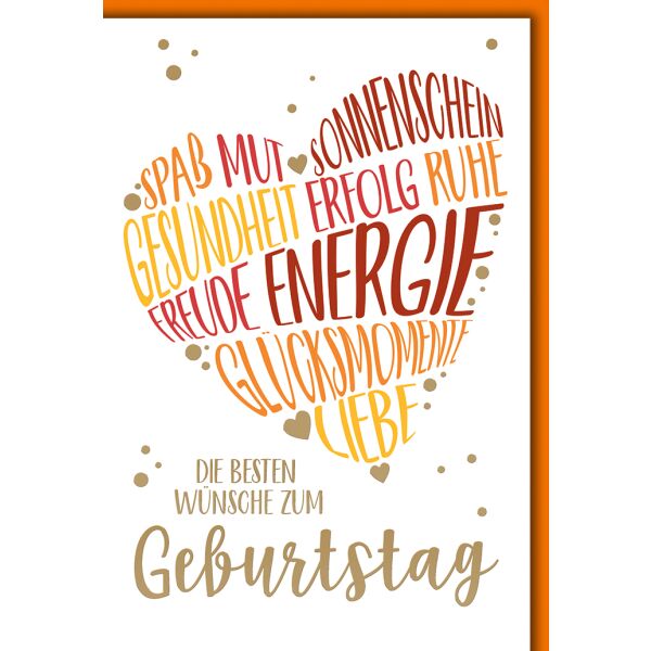 Geburtstag Wünscheherz Spaß Sonne Energie Liebe Glückwunschkarte mit Umschlag