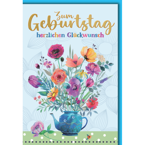 Geburtstag Blumen in Kanne herzlichen Glückwunsch Glückwunschkarte mit Umschlag