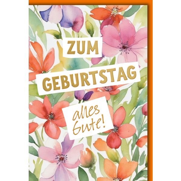 Geburtstag Blumen gemalt alles Gute Glückwunschkarte mit Umschlag