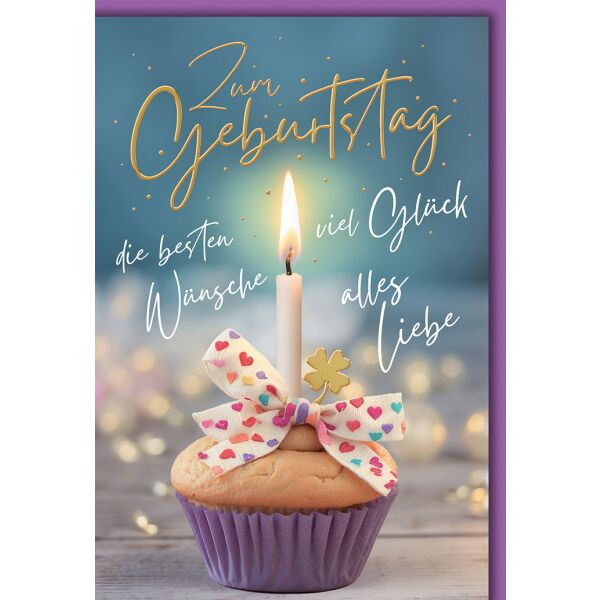 Geburtstag Muffin mit Kerze Wünsche Glück Liebe Glückwunschkarte mit Umschlag