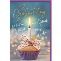 Geburtstag Muffin mit Kerze Wünsche Glück Liebe...