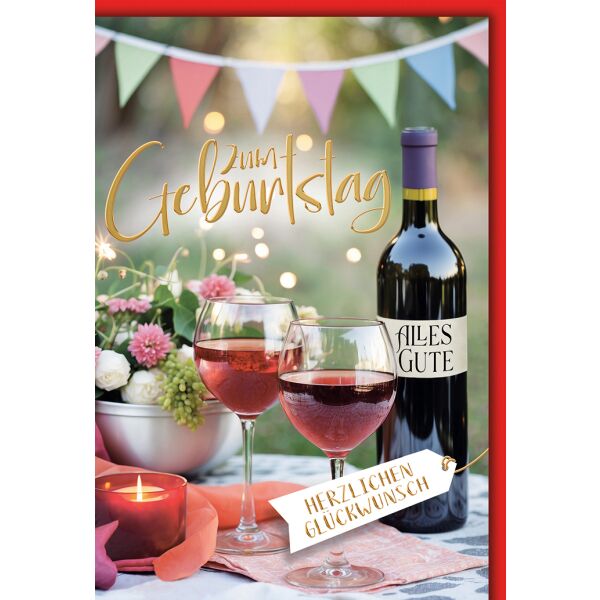 Geburtstag Rotwein herzlichen Glückwunsch Glückwunschkarte mit Umschlag