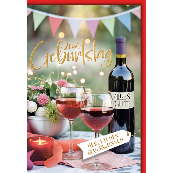 Geburtstag Rotwein herzlichen Glückwunsch Glückwunschkarte mit Umschlag
