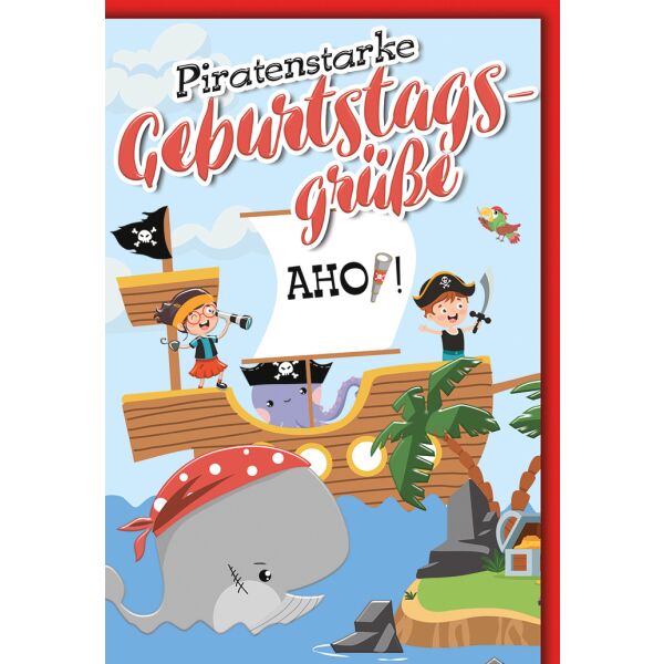 Kindergeburtstag Piraten auf See Jungen Glückwunschkarte mit Umschlag