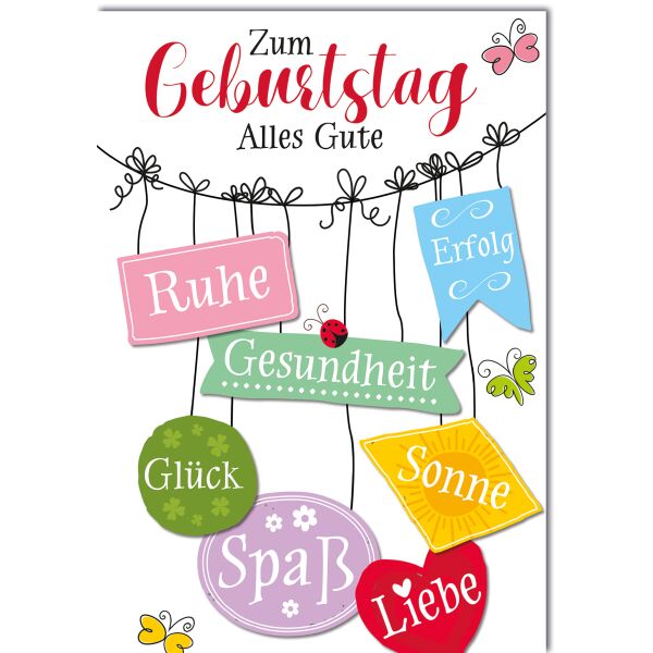 Geburtstag Wünsche Ruhe Gesundheit Erfolg Glück Große DIN A4-Karte mit Umschlag XXL-Karte