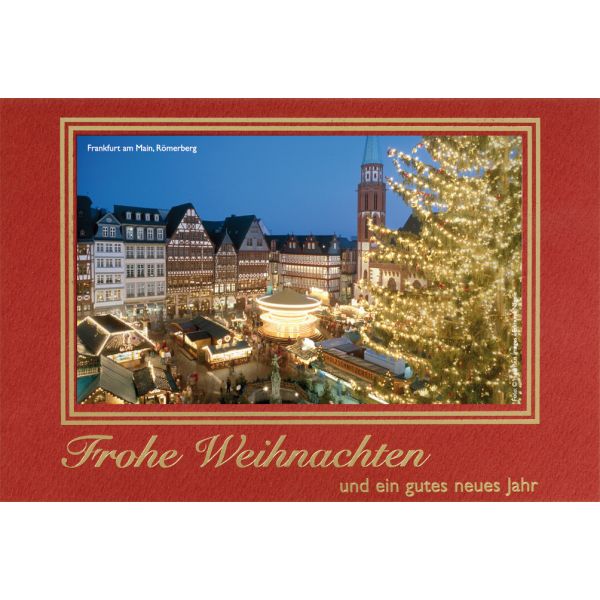 Weihnachten - Glückwunschkarte im Format 11,5 x 17 cm mit Briefumschlag - Städtekarte Frankfurt
